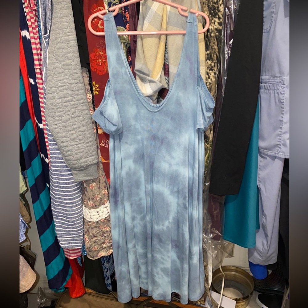 Blue/grey tie-die American eagle dress, small